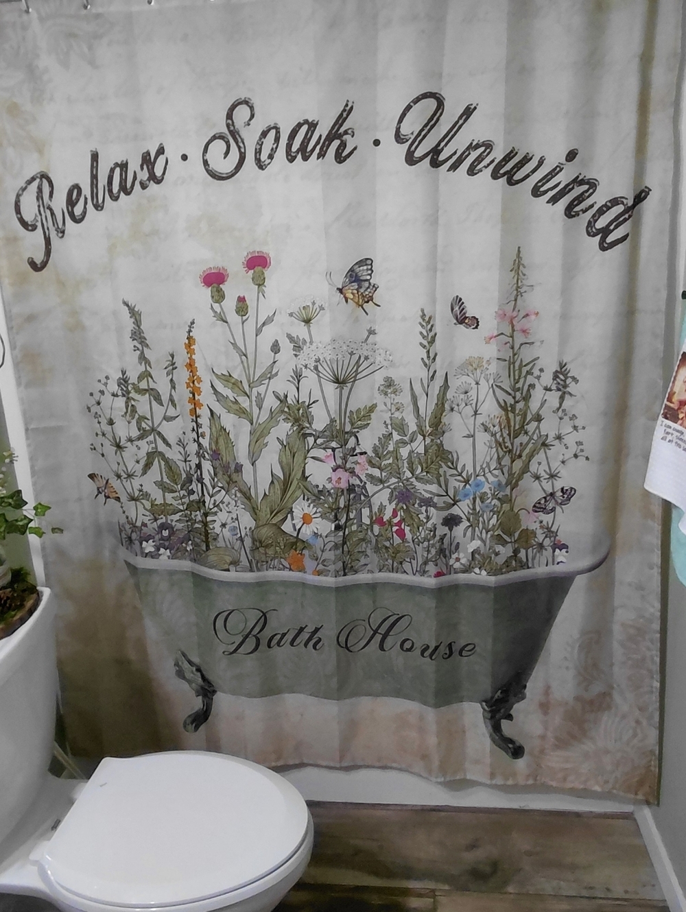 "UNLISTED"   'Relax Soak Unwind' Floral Shower Curtain - Beige/Green